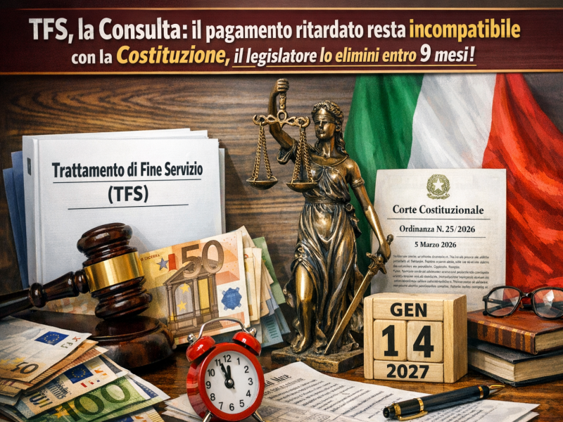 Dipendenti pubblici, la Consulta: il TFS va pagato subito, stop alla rateizzazione